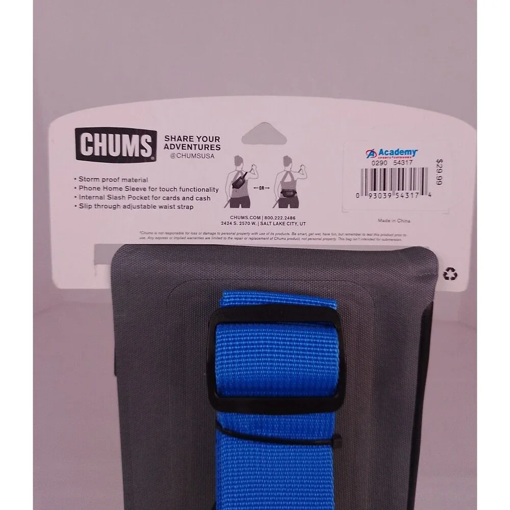 Chums Storm Jam Waterproof Waist Pack Phone Sleeve Grey  New With Tags
